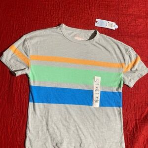 Cat & Jack Gray Tee with Orange, Green, and Blue Stripes